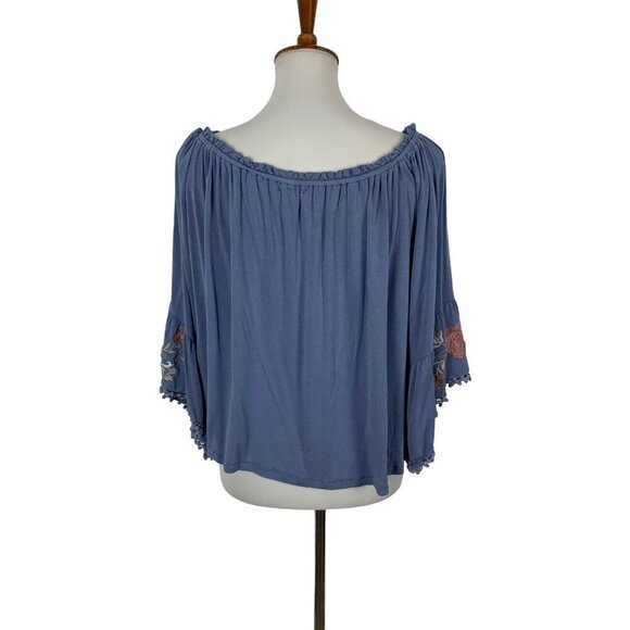 Altar’d State Peasant Blouse Small Blue Off Shoulder Boho Festival Chic - Picture 3 of 5